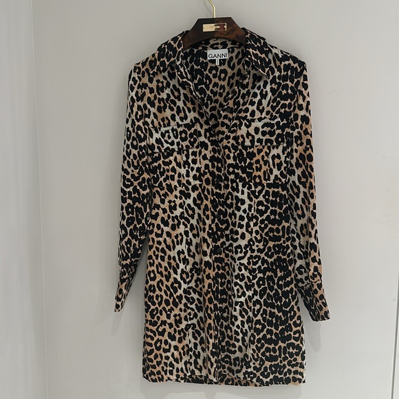 Women's Ganni Shirt Dress Leopard Print - Picture 4 of 9